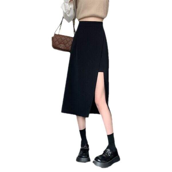 Black Half length Skirt with No Split, High - Image 5