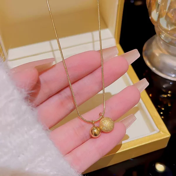Small Golden Ball Titanium Steel Necklace - Image 4