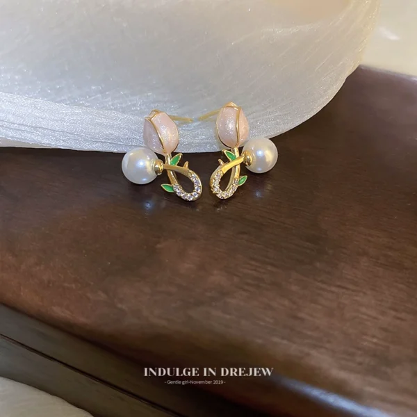 Outlet clearance pearl tulip earrings outlets - Image 4