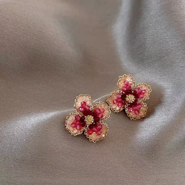 Pink full diamond flower earrings outlets for women's accessories - Image 1