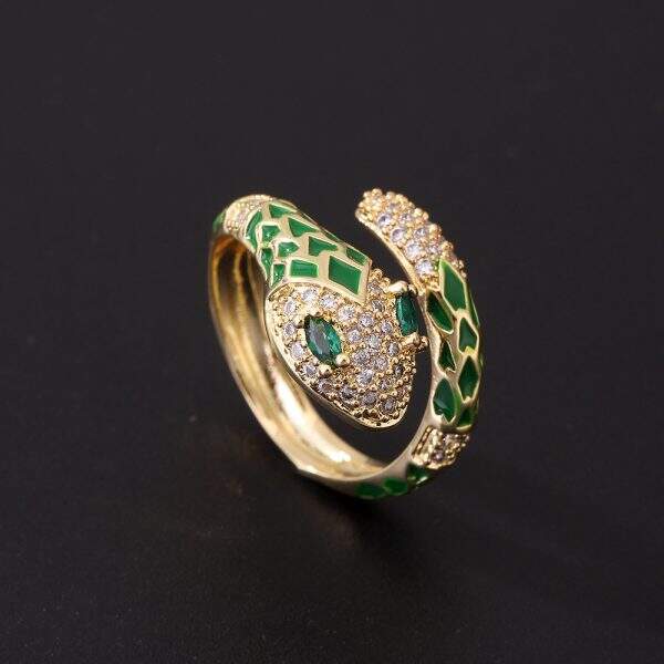 Golden Retro Green Eye Serpentine Ring - Image 4