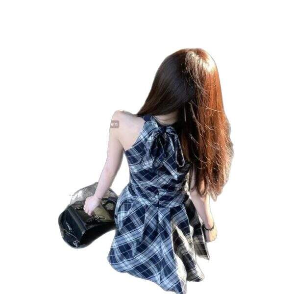 Black checkered V-neck dress - Image 5