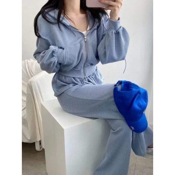 Loose two-piece hooded zipper suit - Image 3