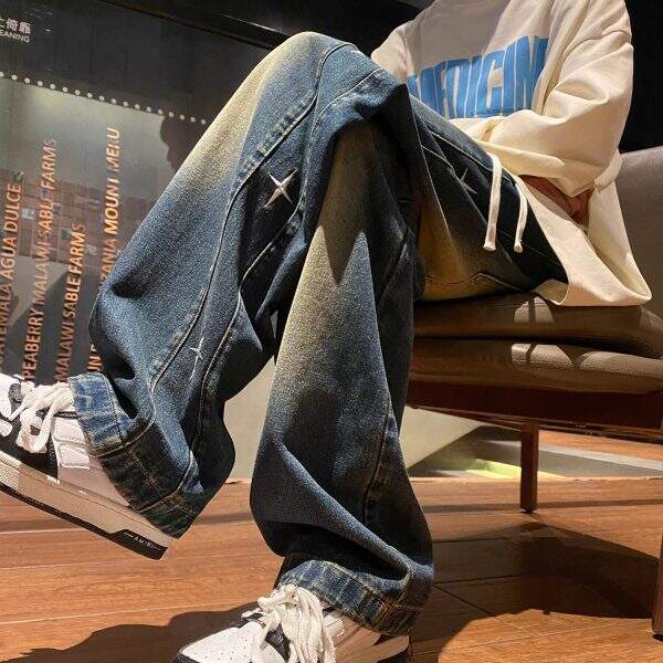 Washed Embroidered Jeans for Men - Image 1