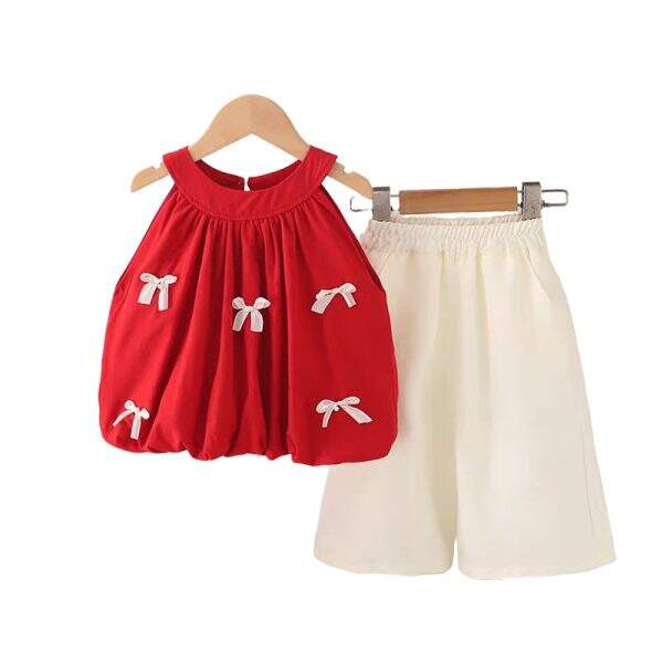 Little girl fashionable red neck hanging vest - Image 5