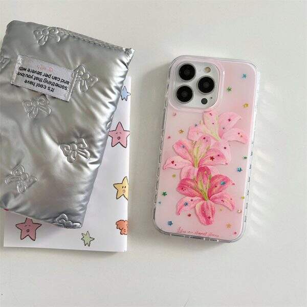 Gilded Pink Lily Apple Phone Case - Image 1