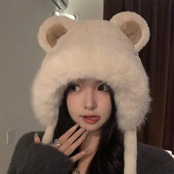 Cute little bear plush hat child - Image 4
