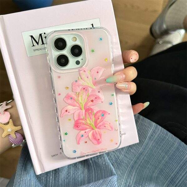 Gilded Pink Lily Apple Phone Case - Image 4