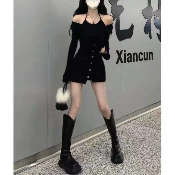 Black thin shoulder strap dress - Image 4