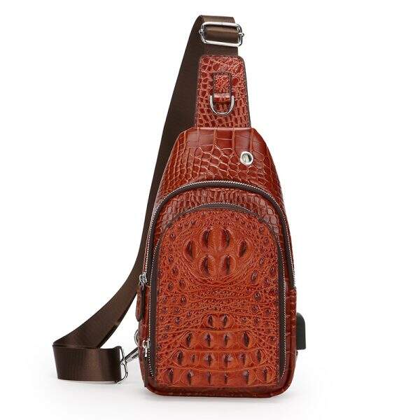 Crocodile patterned men's shoulder bag commuting chest bag - Image 5