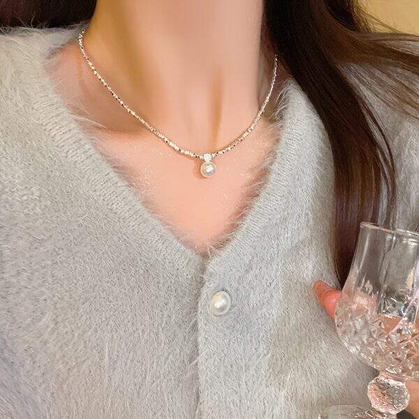 Luxurious design silver pearl necklace - Image 4