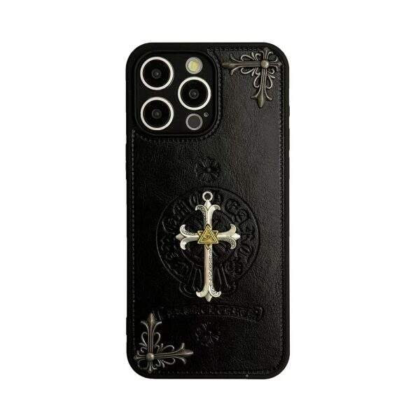Mobile phone case imitation leather black trendy brand - Image 5