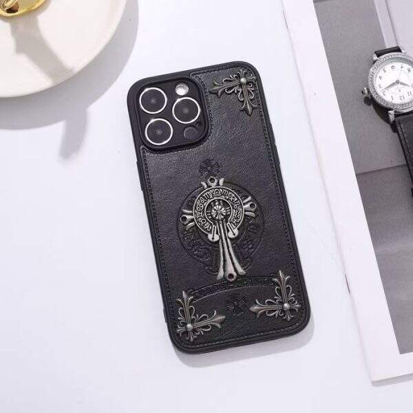 Mobile phone case imitation leather black trendy brand - Image 2