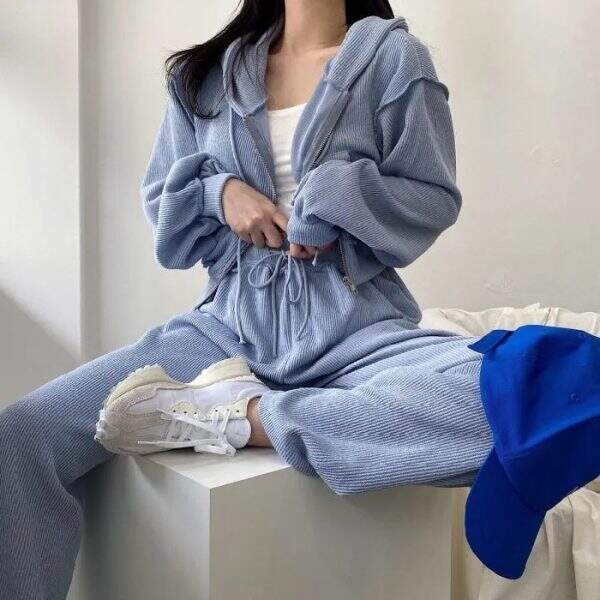 Loose two-piece hooded zipper suit - Image 2