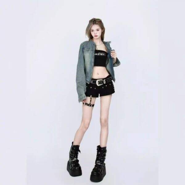 Millennium style denim rivet shorts for women - Image 5