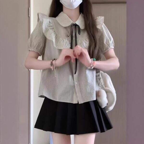 Baby collar short sleeved bow decoration shirt - Image 2