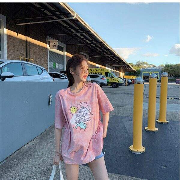Women's tie dye cartoon shirt - Image 2