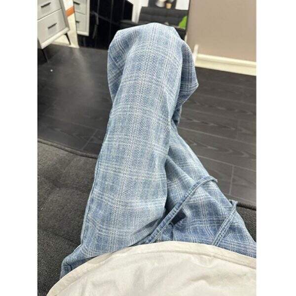 Old blue checkered jeans for men - Image 4