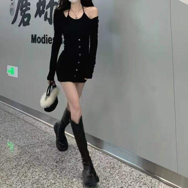 Black thin shoulder strap dress - Image 5