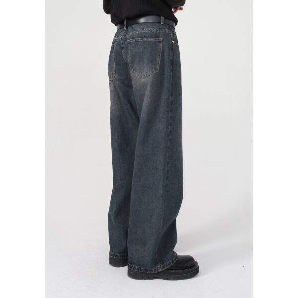 Straight washed denim jeans with loose ins style - Image 3