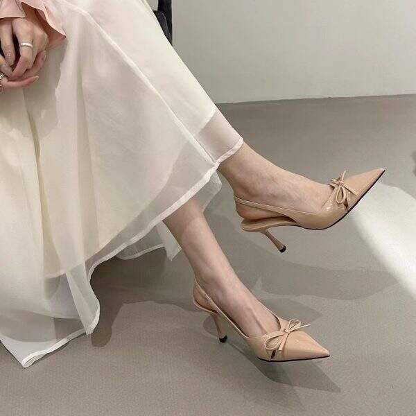 Sweet pink bow decoration square high-heeled sandals - Image 2