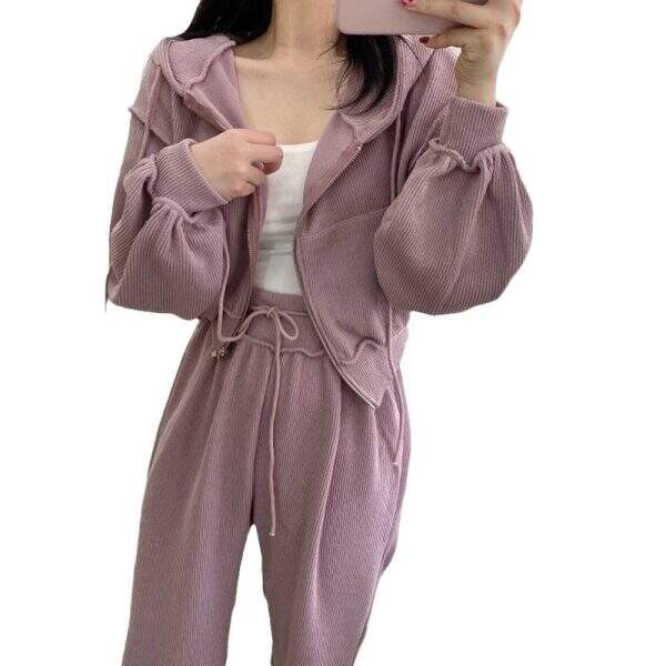 Loose two-piece hooded zipper suit - Image 5