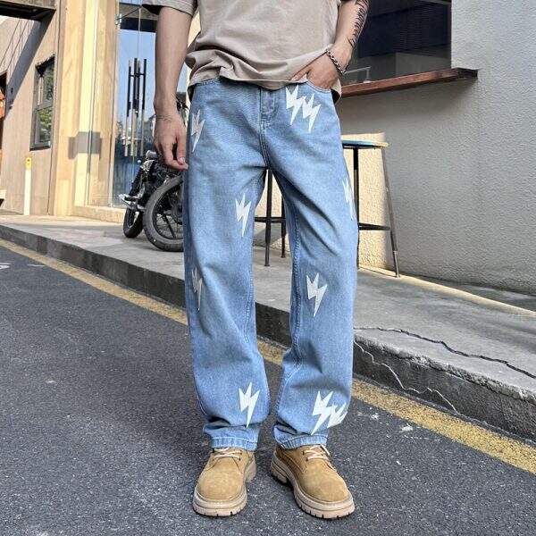 High end lightning embroidered jeans for men - Image 4