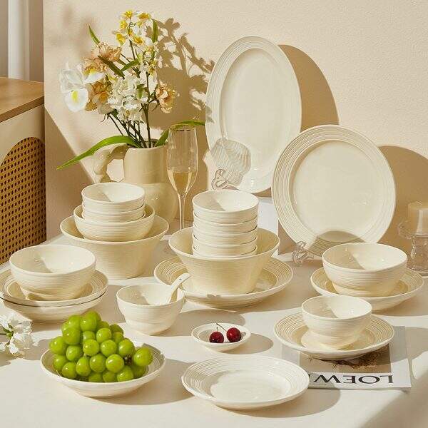 Ceramic bowl and plate set with relief patterns - Image 4