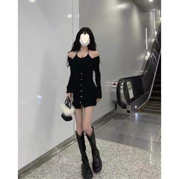 Black thin shoulder strap dress - Image 1