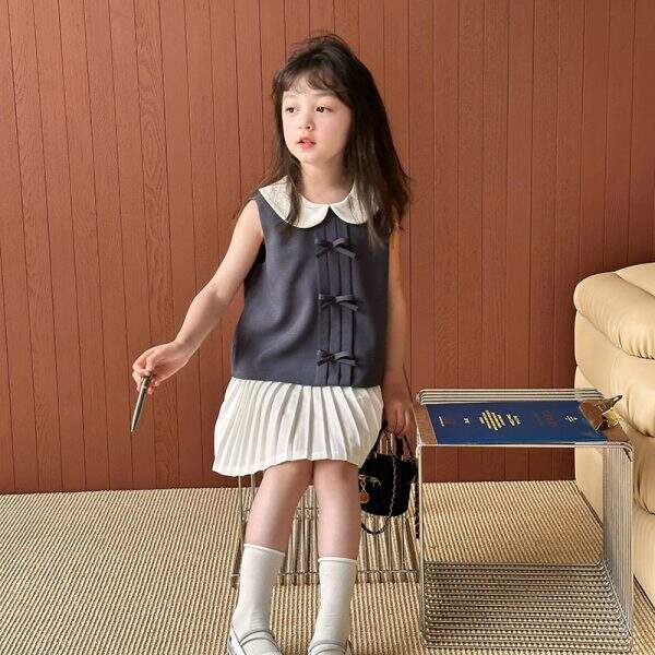 Cute doll collar shirt with tie, sleeveless - Image 2