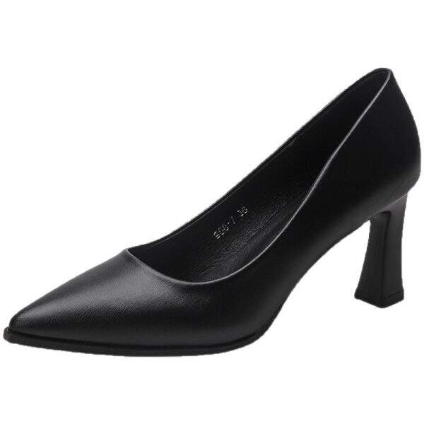 Black heeled leather shoes for women - Image 5