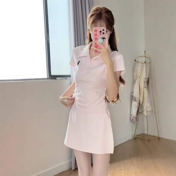 Two piece set of short sleeved T-shirt and skirt sports suit - Image 3