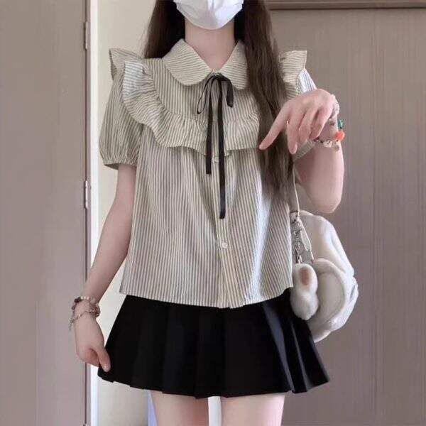 Baby collar short sleeved bow decoration shirt - Image 1