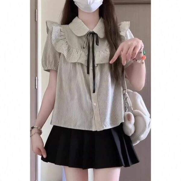 Baby collar short sleeved bow decoration shirt - Image 5