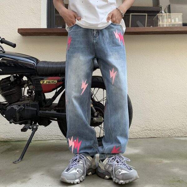 High end lightning embroidered jeans for men - Image 1