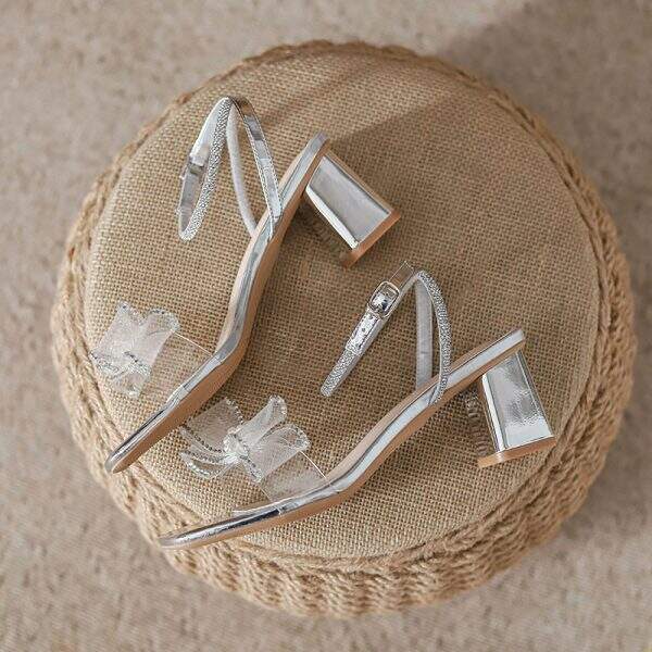 Pearl decorated coarse heeled sandals - Image 3