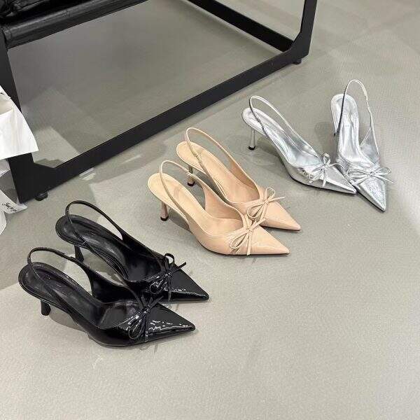 Sweet pink bow decoration square high-heeled sandals - Image 1