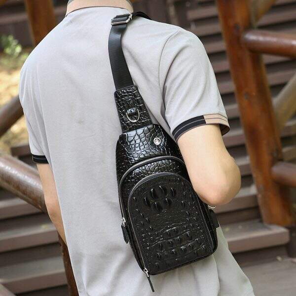 Crocodile patterned men's shoulder bag commuting chest bag - Image 3