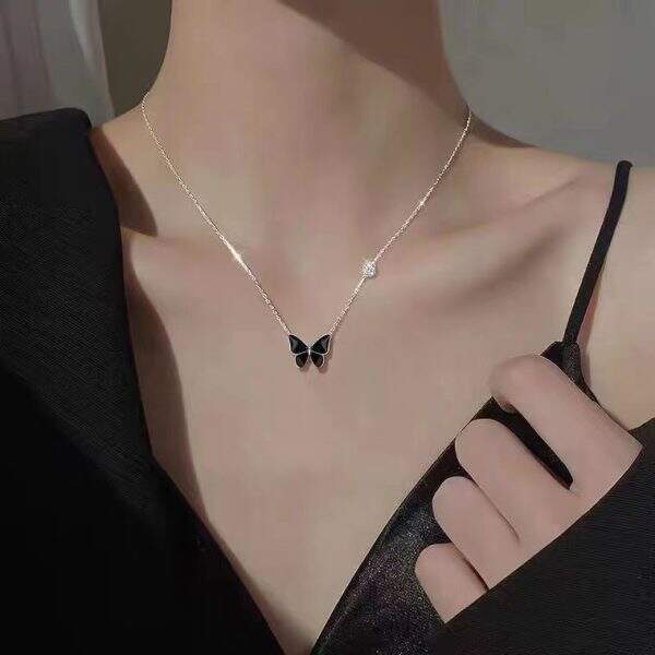 Ladies' Black Butterfly Necklace - Image 1