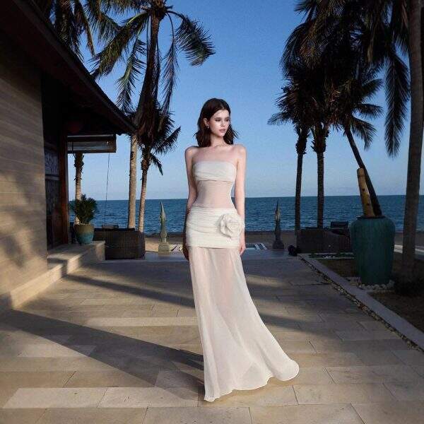 Mesh strapless dress - Image 1