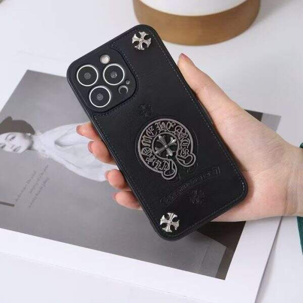 Mobile phone case imitation leather black trendy brand - Image 3