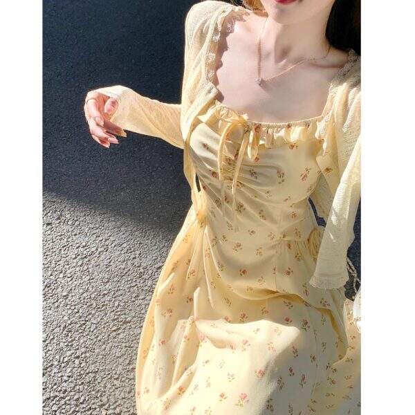 French yellow long skirt dress - Image 3
