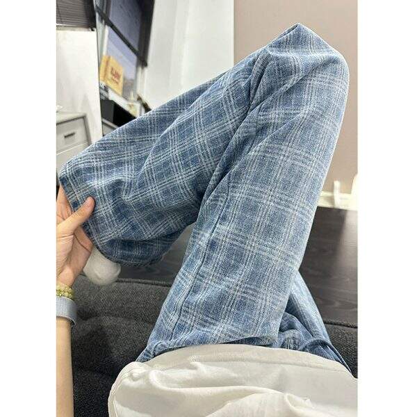 Old blue checkered jeans for men - Image 3