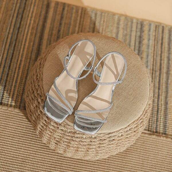 Silver diamond studded high-heeled sandals - Image 4