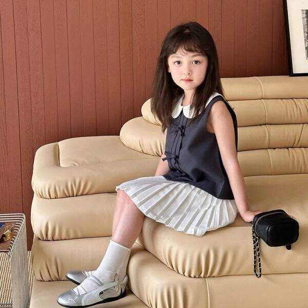 Cute doll collar shirt with tie, sleeveless - Image 3