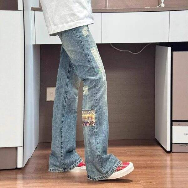Ethnic style patchwork denim jeans for men - Image 4