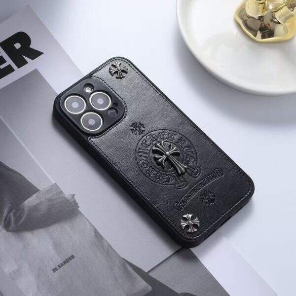 Mobile phone case imitation leather black trendy brand - Image 4