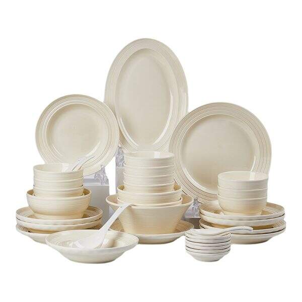 Ceramic bowl and plate set with relief patterns - Image 5