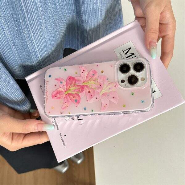 Gilded Pink Lily Apple Phone Case - Image 2