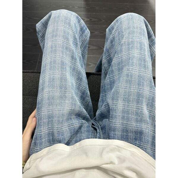 Old blue checkered jeans for men - Image 2